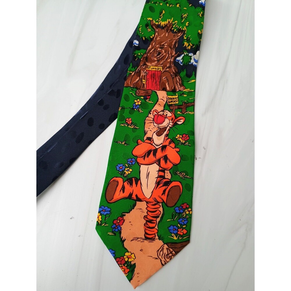 Tigger Tie Mens Green Disney Winnie Pooh Silk Cartoon Novelty Necktie